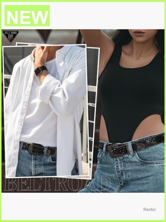 Western Rhinestone Detachable Buckle Leather Belt for Men Women Bling main image 7